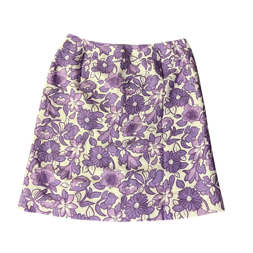 Ann Taylor LOFT Skirt Womens 8 NEW Purple Floral Linen Blend Lined - Picture 4 of 15